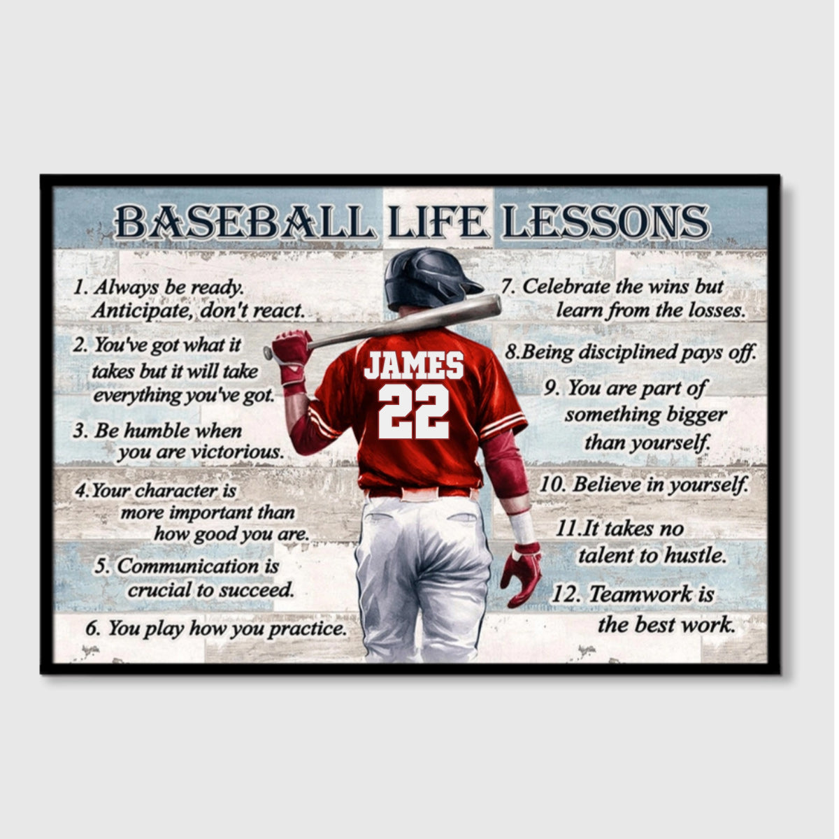 Personalized Baseball Life Lessons Canvas/Poster - Custom Gift for Baseball Lover - Custom Name & Number Color Included