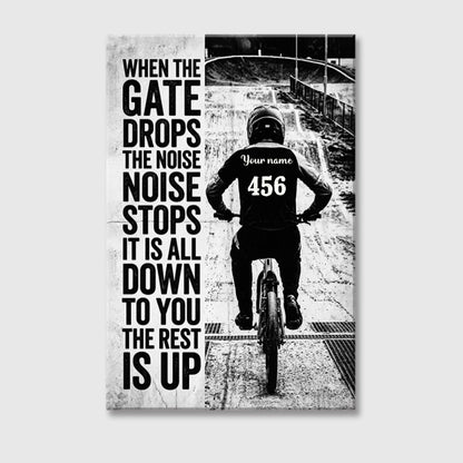 Motivational BMX Racing Canvas / Poster - "The Dirt Will Rise and Fall, The Race is Won When You Lean In" - Customizable Name & Number Wall Art for Cycling Enthusiasts