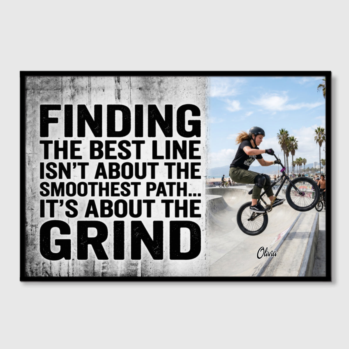Personalized BMX Motivation Canvas / Poster - "Finding the Best Line Isn’t About the Smoothest Path… It’s About the Grind" - Custom Photo & Name Wall Art for Cycling Enthusiasts