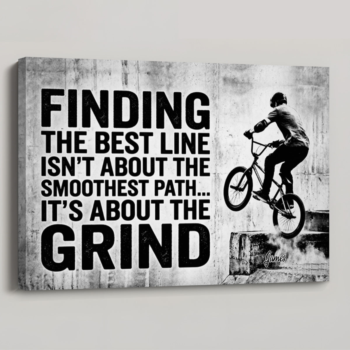 Personalized BMX Motivation Canvas / Poster - "Finding the Best Line Isn’t About the Smoothest Path… It’s About the Grind" - Custom Photo & Name Wall Art for Cycling Enthusiasts