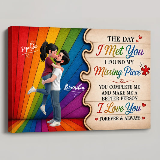 "You Are My Missing Piece" Personalized LGBTQ Couple Poster / Canvas - Custom Pride Month Gift for Anniversary