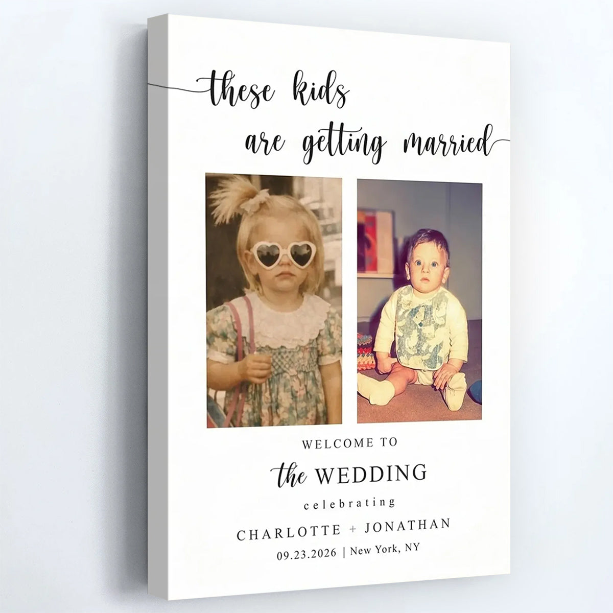These Kids Are Getting Married Personalized Wedding Welcome Sign - Custom Rehearsal Dinner Photo Canvas / Poster