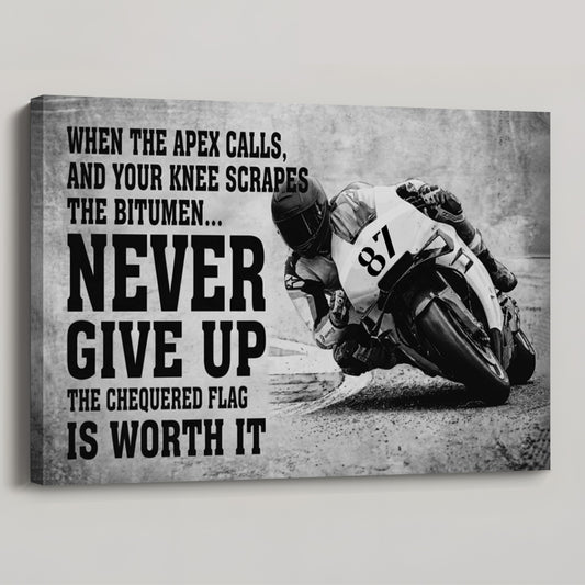 Custom Motorcycle Racing Canvas Art, Personalized Rider Name and Number Wall Decor, Never Give Up Motorbike Poster