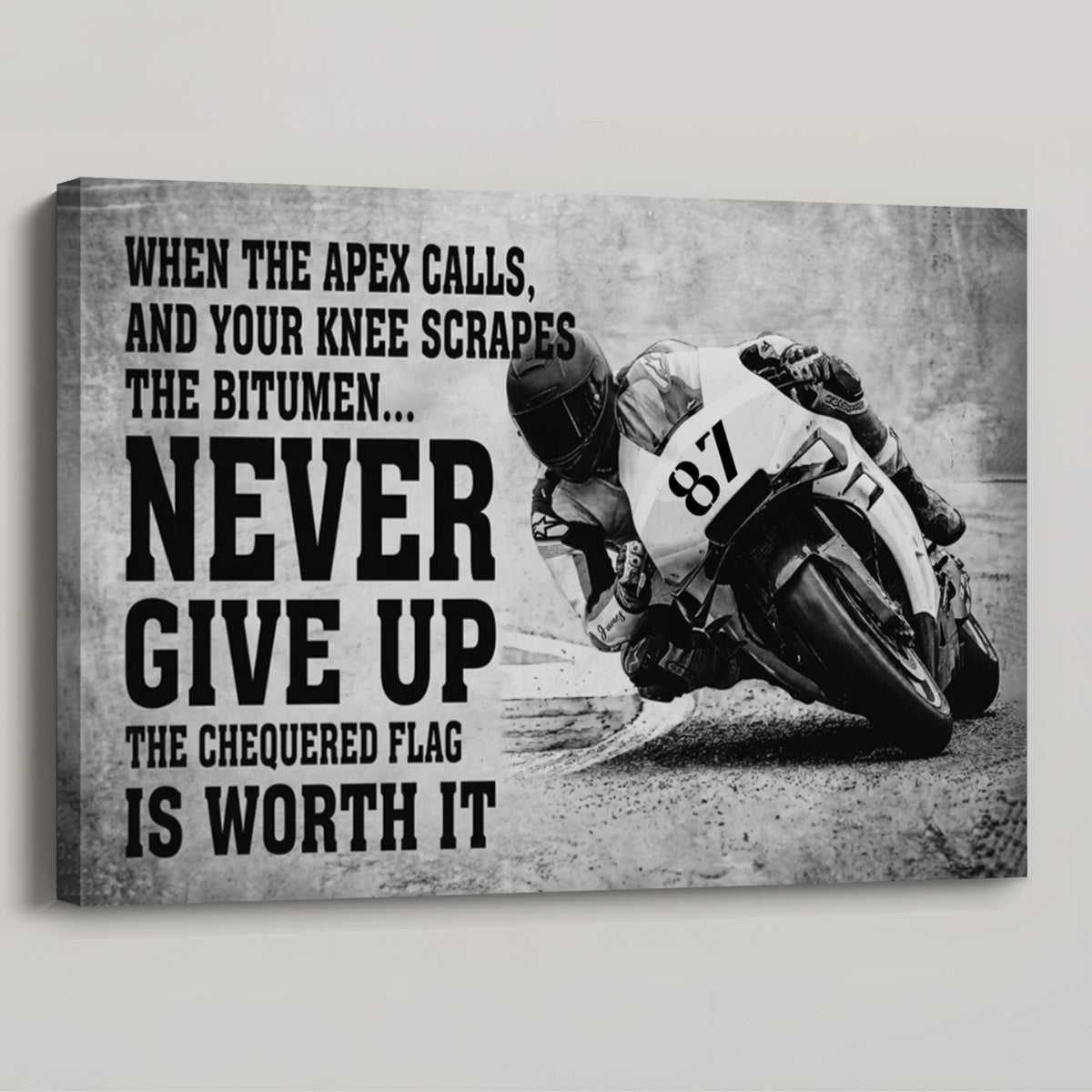Custom Motorcycle Racing Canvas Art, Personalized Rider Name and Number Wall Decor, Never Give Up Motorbike Poster
