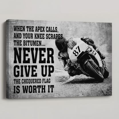 Custom Motorcycle Racing Canvas Art, Personalized Rider Name and Number Wall Decor, Never Give Up Motorbike Poster