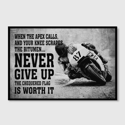 Custom Motorcycle Racing Canvas Art, Personalized Rider Name and Number Wall Decor, Never Give Up Motorbike Poster