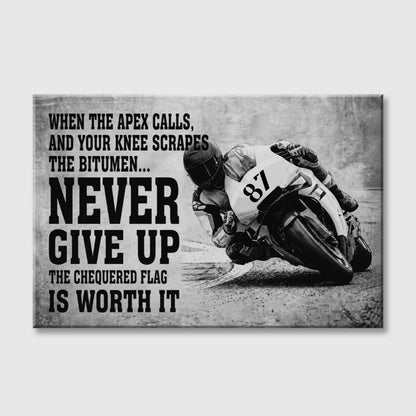 Custom Motorcycle Racing Canvas Art, Personalized Rider Name and Number Wall Decor, Never Give Up Motorbike Poster