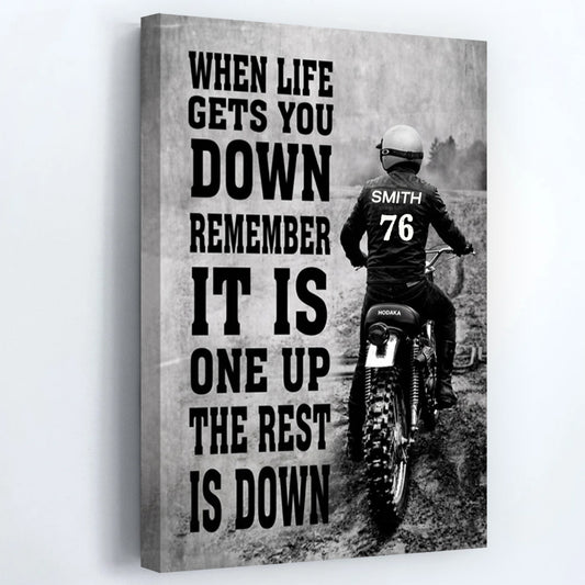"One Up" Personalized Hodaka Vintage Motorcycle Canvas Print - Custom Racer Name & Number Wall Decor