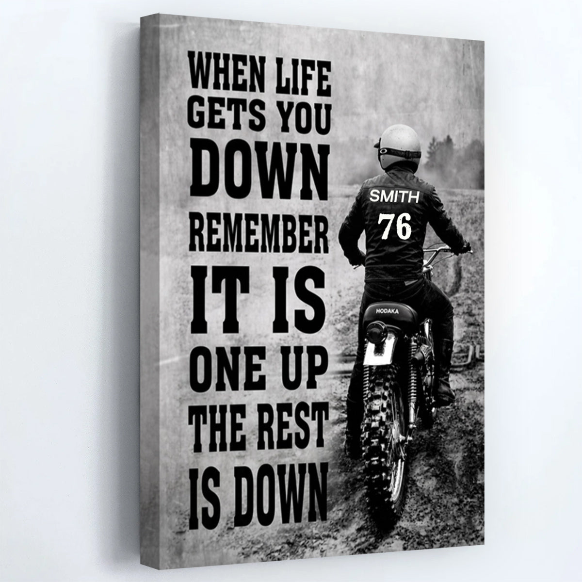 "One Up" Personalized Hodaka Vintage Motorcycle Canvas Print - Custom Racer Name & Number Wall Decor