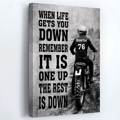 "One Up" Personalized Hodaka Vintage Motorcycle Canvas Print - Custom Racer Name & Number Wall Decor
