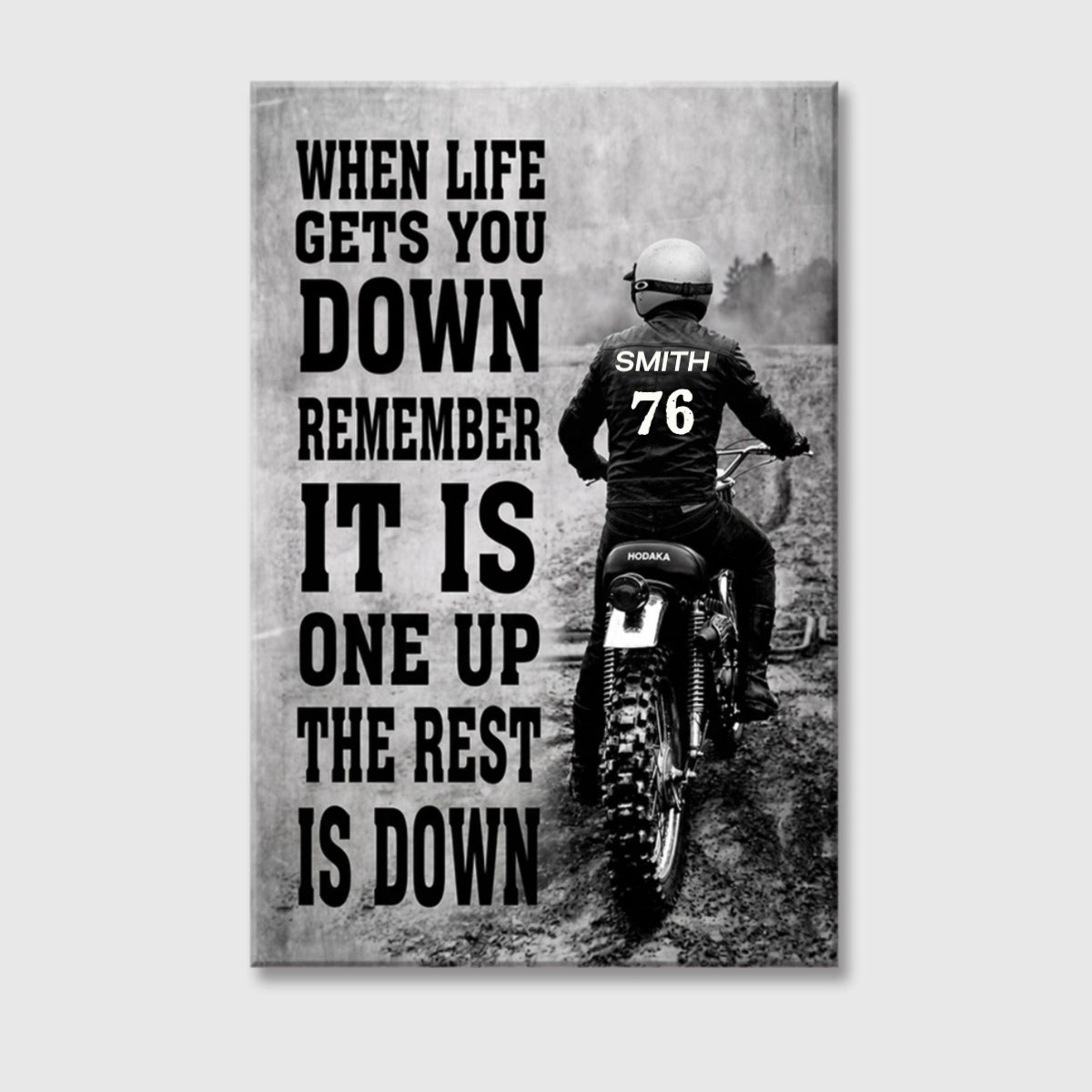 "One Up" Personalized Hodaka Vintage Motorcycle Canvas Print - Custom Racer Name & Number Wall Decor