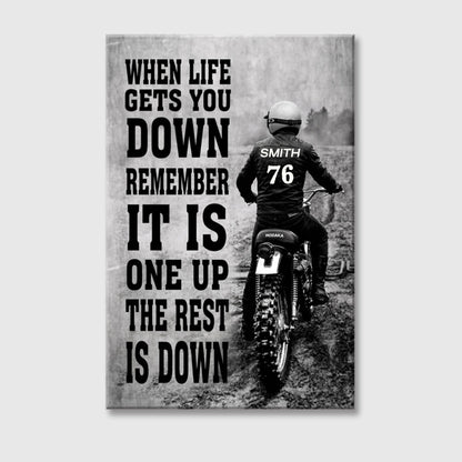 "One Up" Personalized Hodaka Vintage Motorcycle Canvas Print - Custom Racer Name & Number Wall Decor