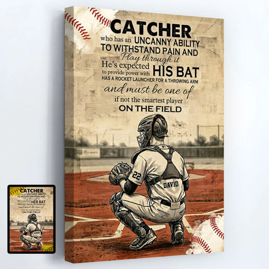 Personalized Baseball & Softball Catcher Vintage Style Canvas / Poster - Gift for Players and Fans