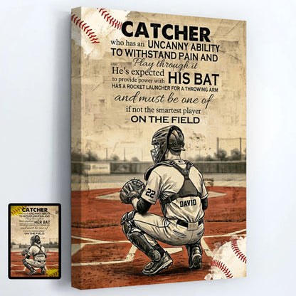 Personalized Baseball & Softball Catcher Vintage Style Canvas / Poster - Gift for Players and Fans