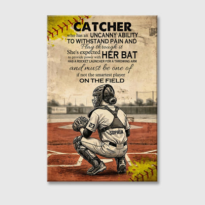 Personalized Baseball & Softball Catcher Vintage Style Canvas / Poster - Gift for Players and Fans