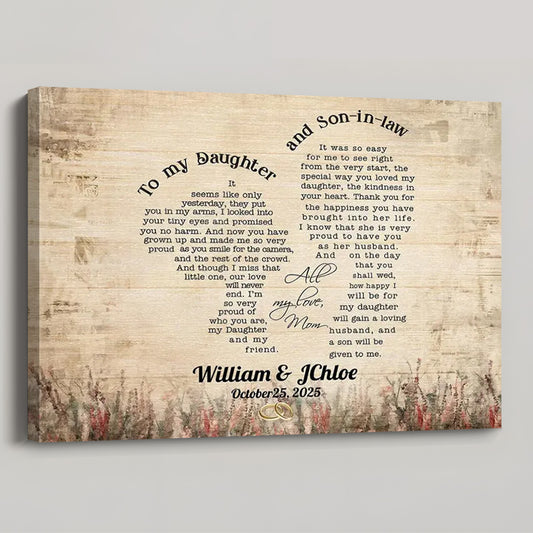 "To My Daughter And Son-In-Law" Personalized Wedding Canvas / Poster - Custom Marriage Gift For Couples From Mom
