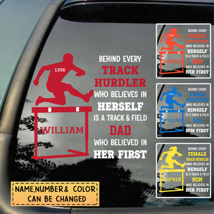 Personalized Track & Field Hurdler Decal - A Hurdler Mom or Dad Who Believed In Him / Her First