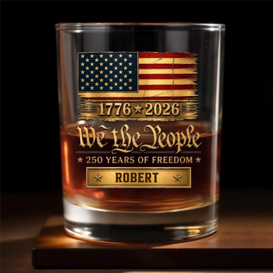 America 250th Anniversary - Personalized Custom Patriotic Whiskey Glass