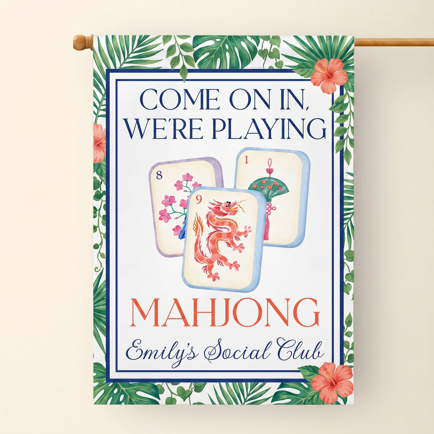 Come On In We're Playing Mahjong Personalized Garden Flag - Custom Social Club Yard Decor