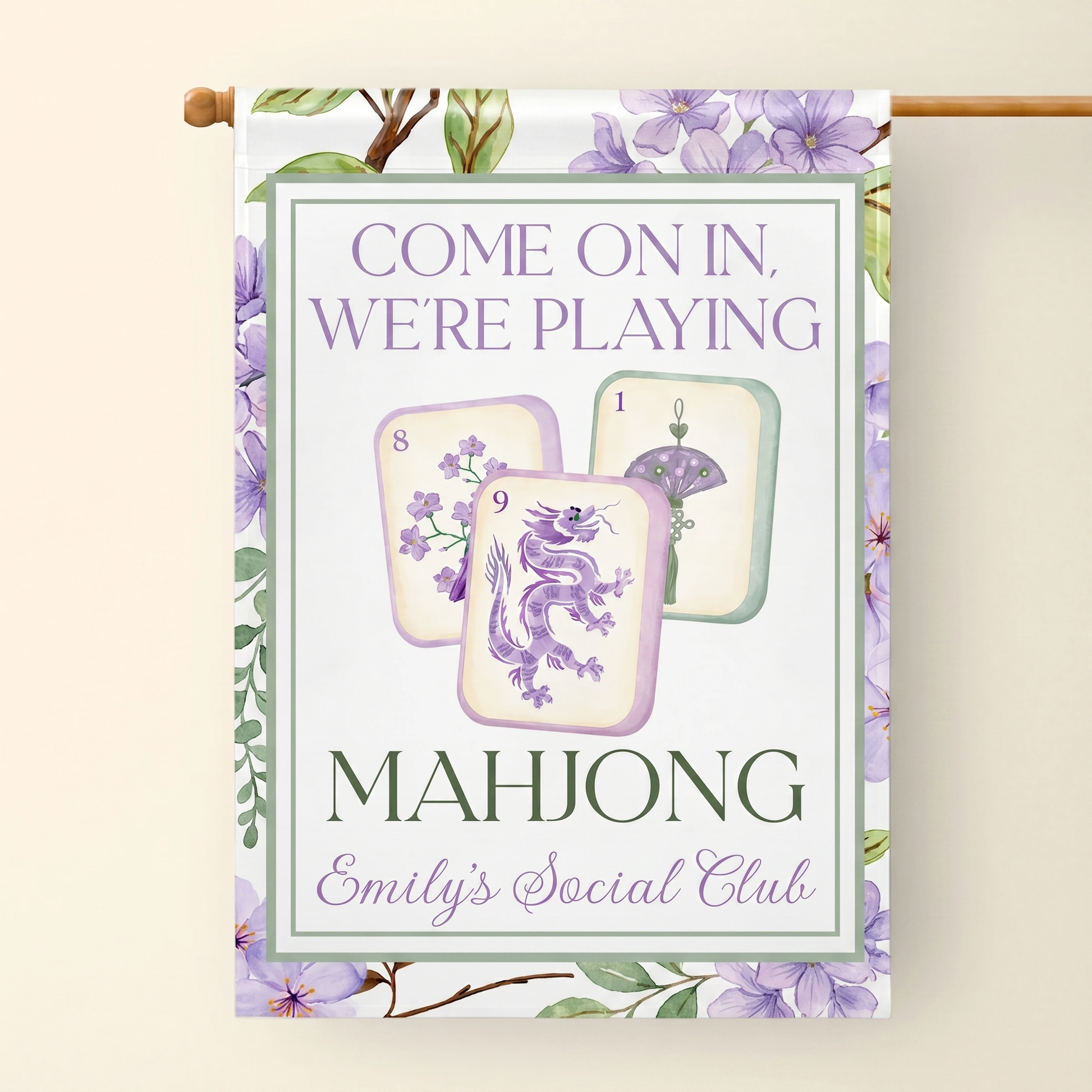 Come On In We're Playing Mahjong Personalized Garden Flag - Custom Social Club Yard Decor