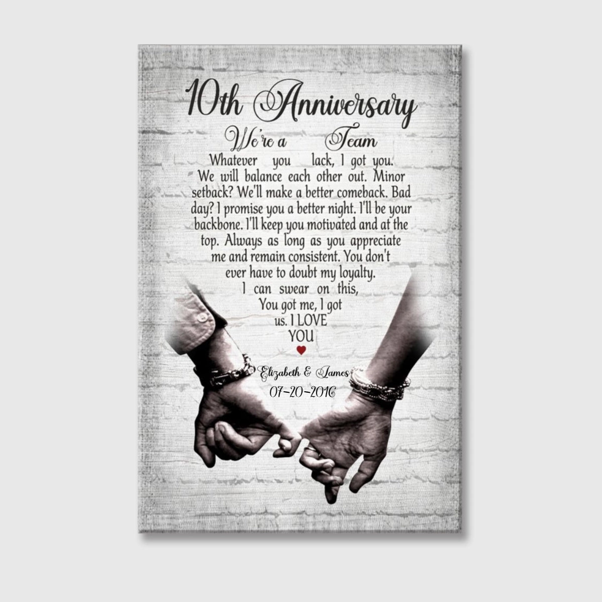 Personalized 10th Anniversary Canvas / Poster - Custom Wedding Anniversary Gift