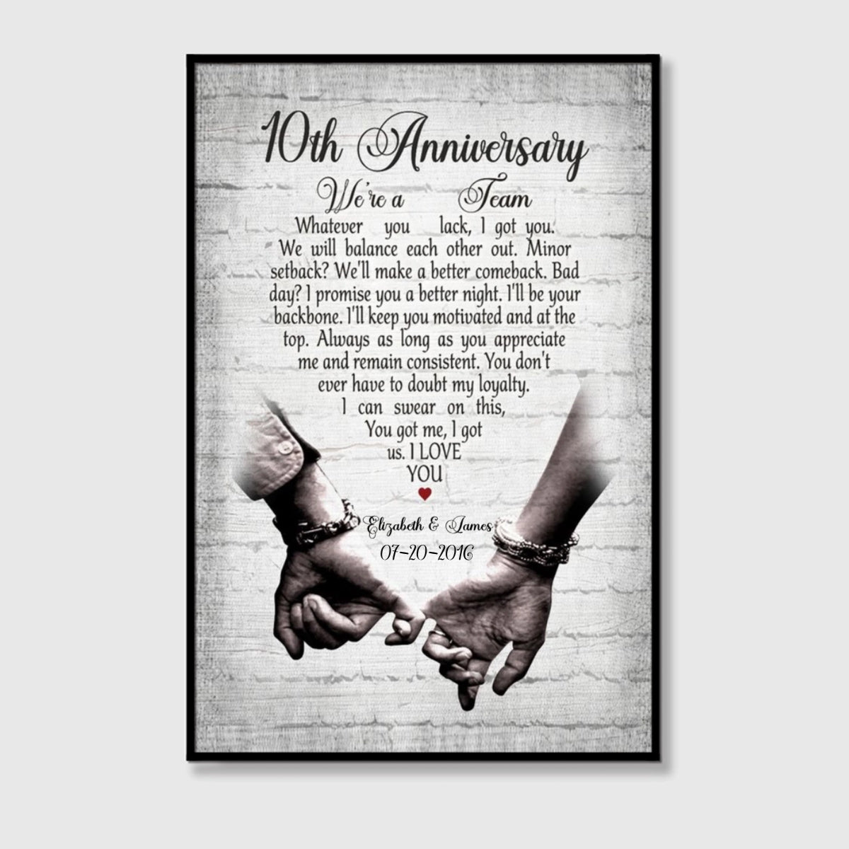 Personalized 10th Anniversary Canvas / Poster - Custom Wedding Anniversary Gift