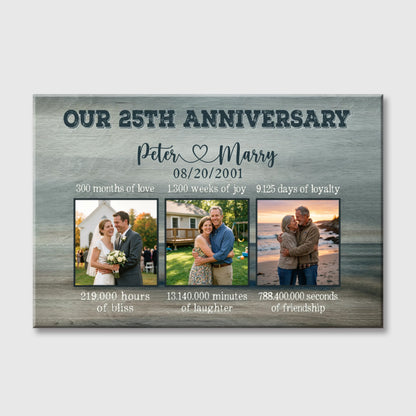 Our 25th Anniversary Personalized Photo Canvas / Poster - Custom Wedding Anniversary Gift