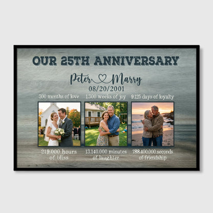 Our 25th Anniversary Personalized Photo Canvas / Poster - Custom Wedding Anniversary Gift