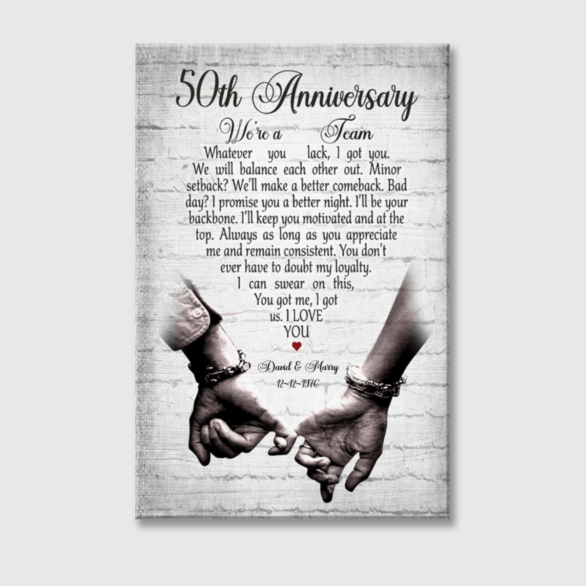 "We’re A Team" 50th Anniversary Canvas / Poster - Personalized Gift for Parents, Husband & Wife