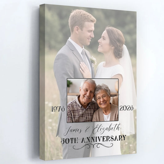 "Then and Now" Custom Photo Canvas / Poster - Personalized 50th Wedding Anniversary Gifts for Parents