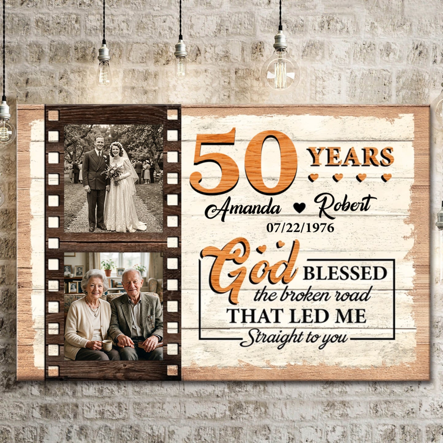 God Blessed the Broken Road - Personalized 50th Anniversary Photo Canvas / Poster for Couples