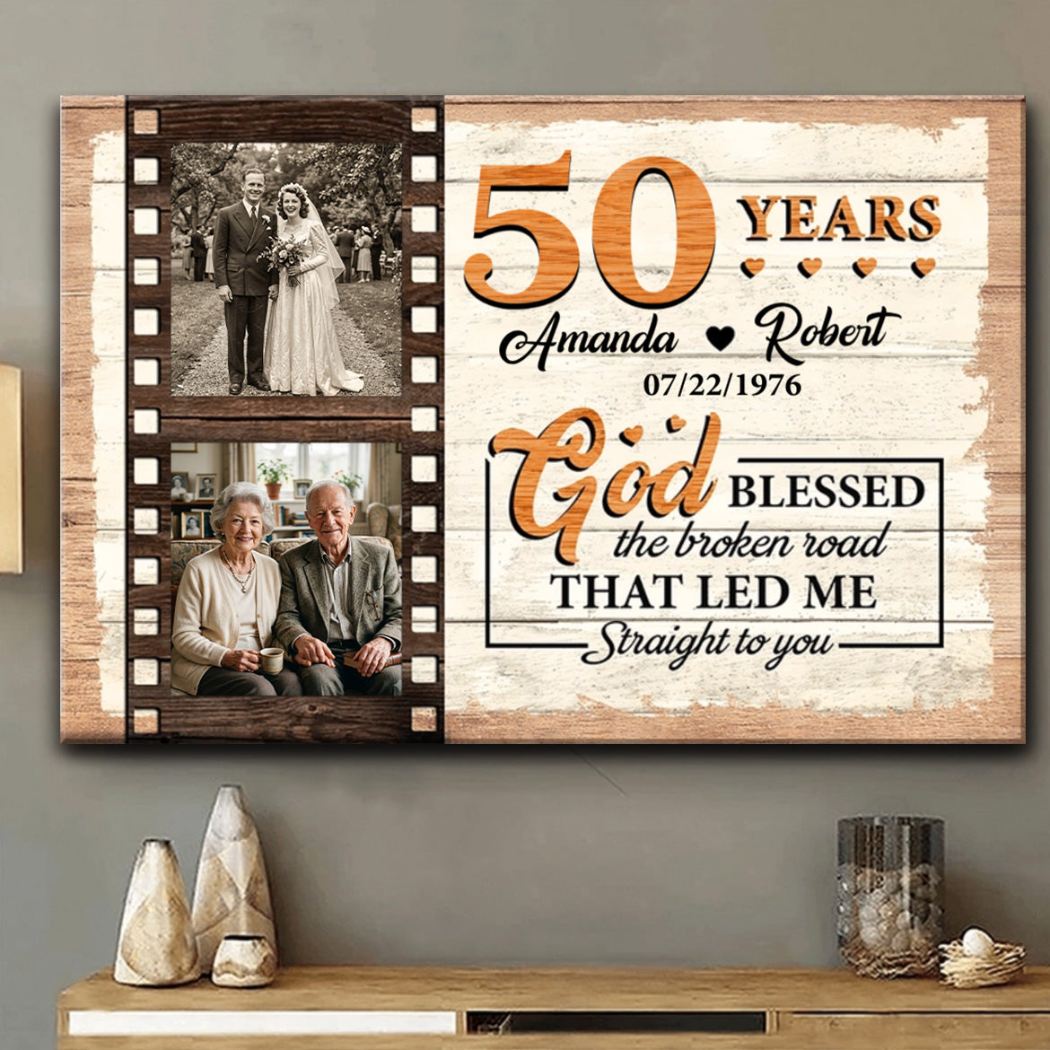 God Blessed the Broken Road - Personalized 50th Anniversary Photo Canvas / Poster for Couples
