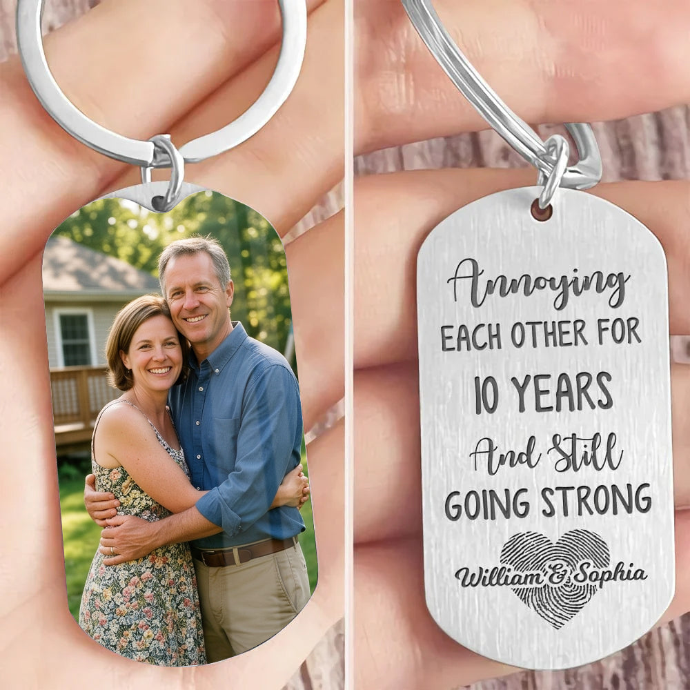 "Annoying Each Other" Personalized Photo Metal Keychain - Custom Anniversary Gift for Husband and Wife