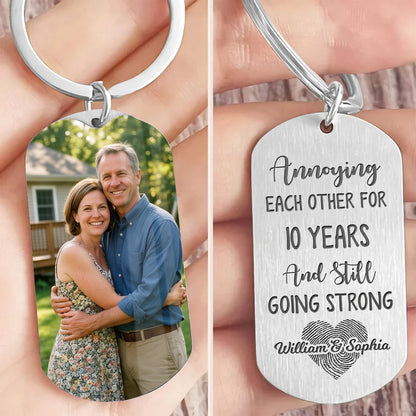 "Annoying Each Other" Personalized Photo Metal Keychain - Custom Anniversary Gift for Husband and Wife