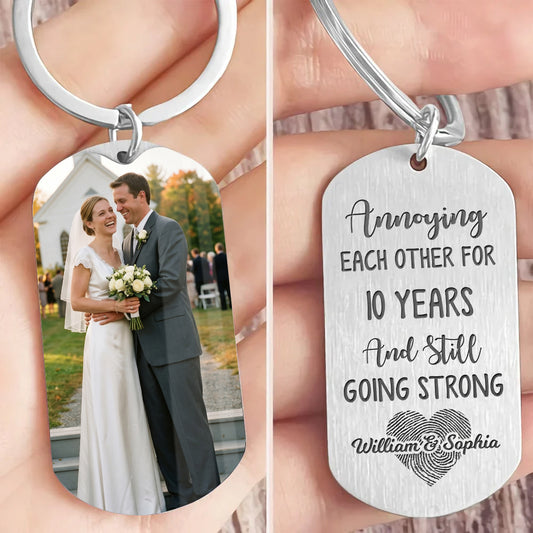 "Annoying Each Other" Personalized Photo Metal Keychain - Custom Anniversary Gift for Husband and Wife
