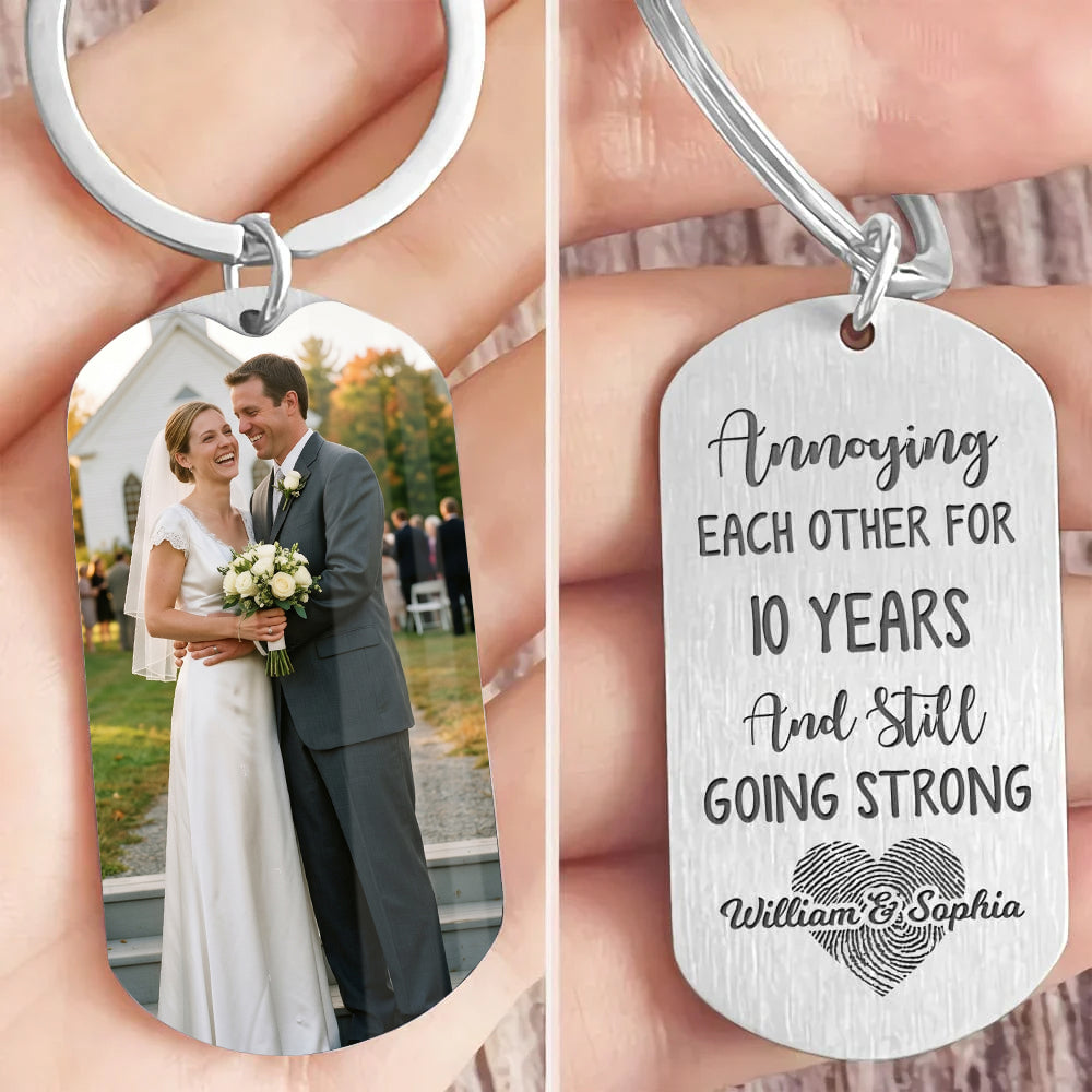 "Annoying Each Other" Personalized Photo Metal Keychain - Custom Anniversary Gift for Husband and Wife