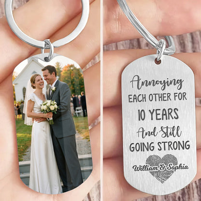 "Annoying Each Other" Personalized Photo Metal Keychain - Custom Anniversary Gift for Husband and Wife
