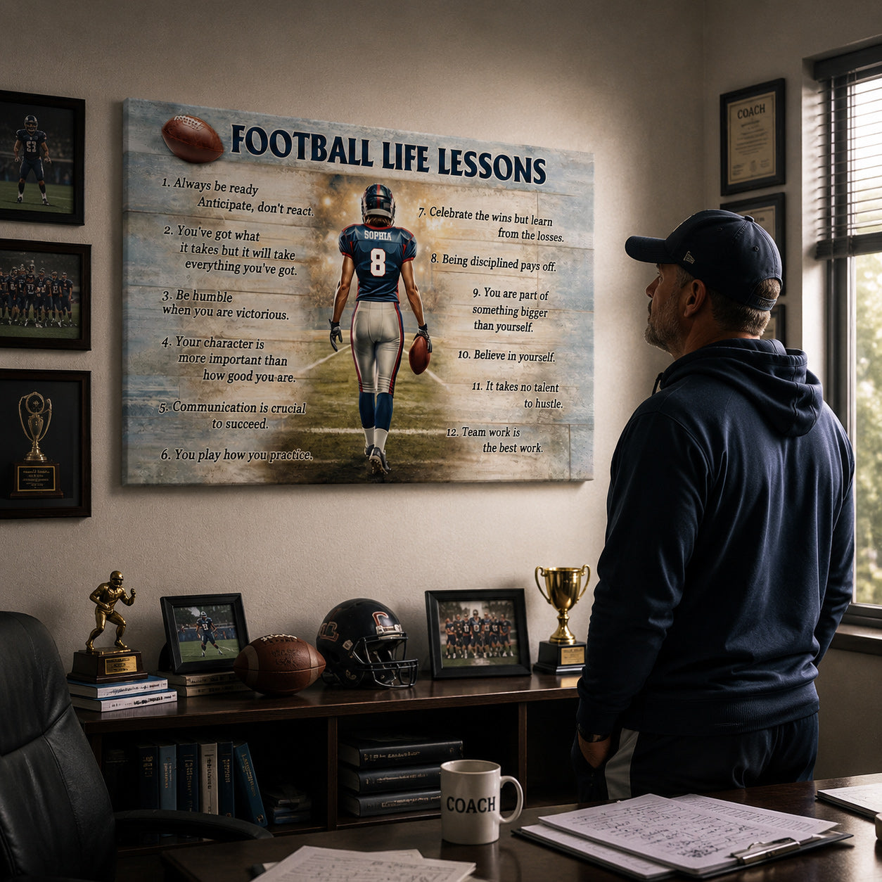 American Football Life Lessons Poster / Canvas - Personalized Custom Name & Number Gift