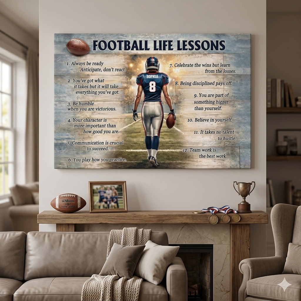 American Football Life Lessons Poster / Canvas - Personalized Custom Name & Number Gift