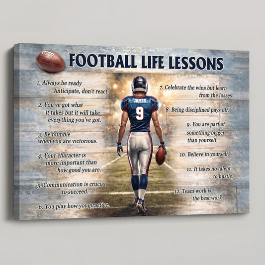 American Football Life Lessons Poster / Canvas - Personalized Custom Name & Number Gift