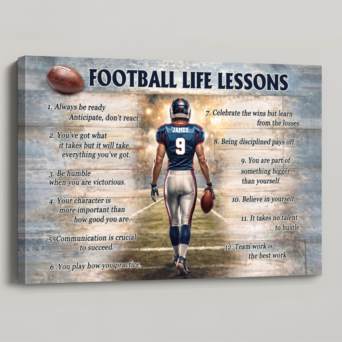 American Football Life Lessons Poster / Canvas - Personalized Custom Name & Number Gift