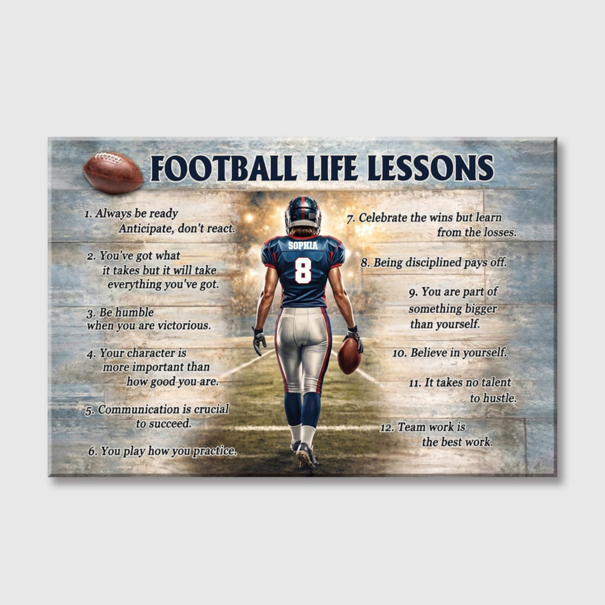 American Football Life Lessons Poster / Canvas - Personalized Custom Name & Number Gift
