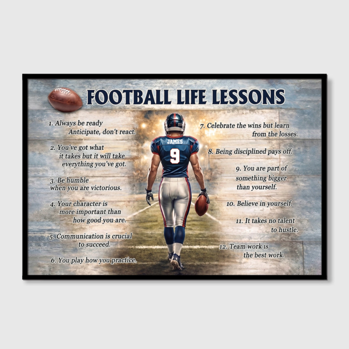 American Football Life Lessons Poster / Canvas - Personalized Custom Name & Number Gift