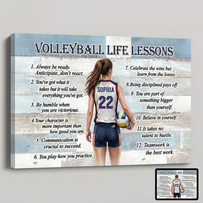 Personalized Volleyball Life Lessons Poster / Canvas - Custom Gift for Boy & Girl Players