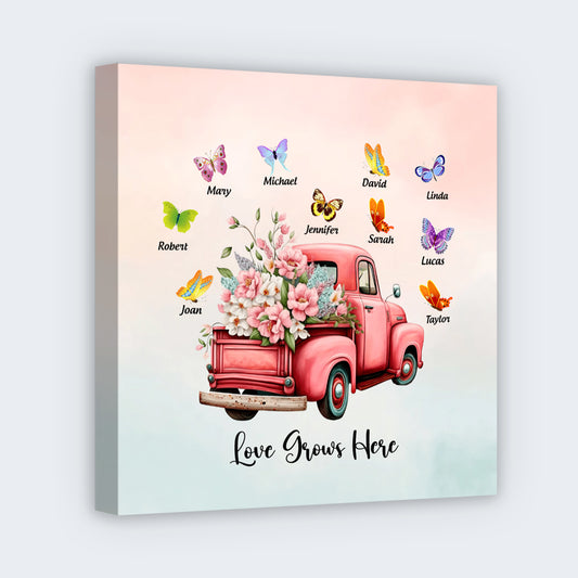 Personalized Pink Floral Butterflies Truck Square Canvas - Custom Gift for Grandma