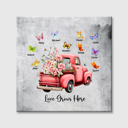 Personalized Pink Floral Butterflies Truck Square Canvas - Custom Gift for Grandma