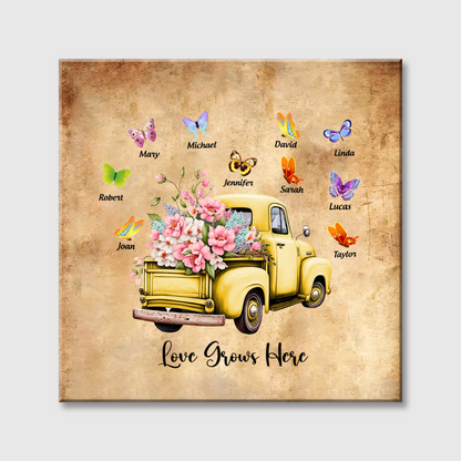 Personalized Pink Floral Butterflies Truck Square Canvas - Custom Gift for Grandma