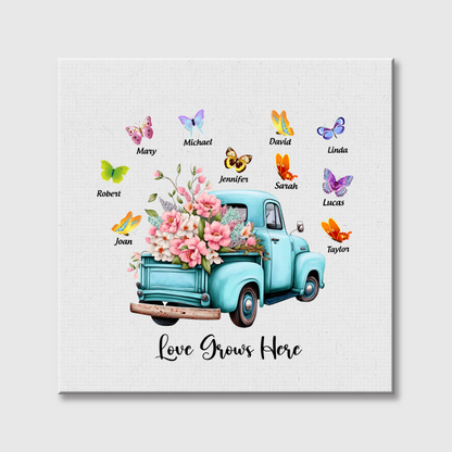 Personalized Pink Floral Butterflies Truck Square Canvas - Custom Gift for Grandma