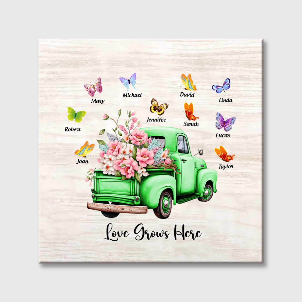 Personalized Pink Floral Butterflies Truck Square Canvas - Custom Gift for Grandma