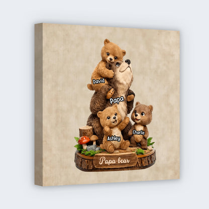 Personalized Papa Bear Family Square Canvas - Custom Gift for Dad with Bear Cub Names